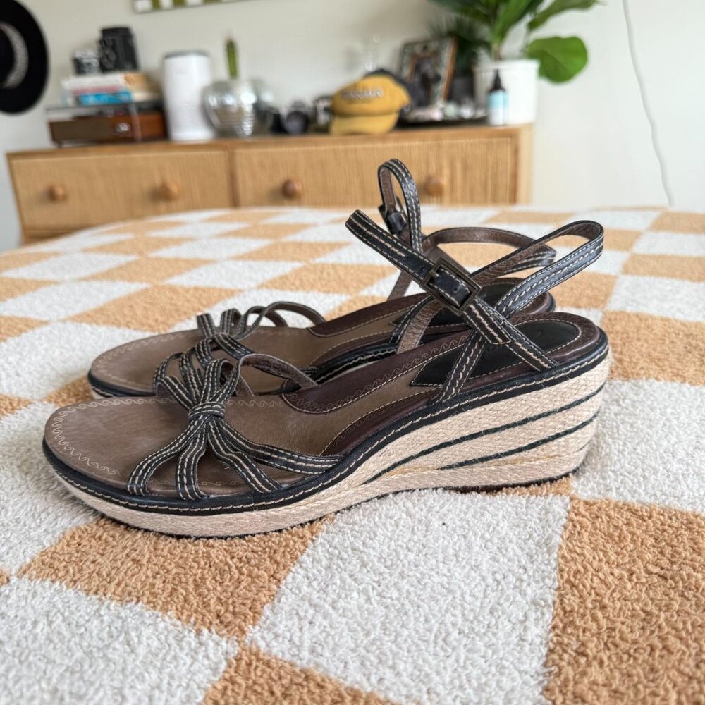 Clarks Brown Wedge Sandals with Espadrille Platform